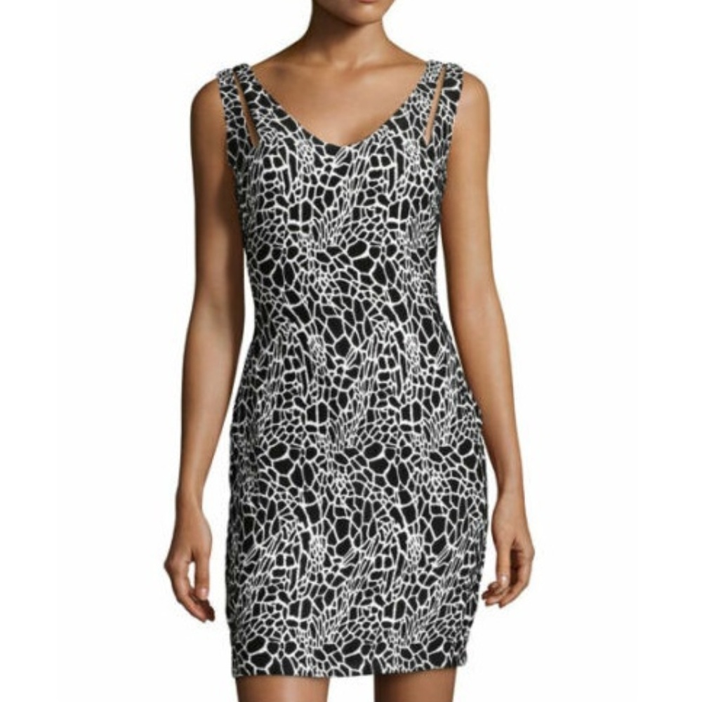 Alberto Makali Print V-Neck Dress Slit Shoulder XS